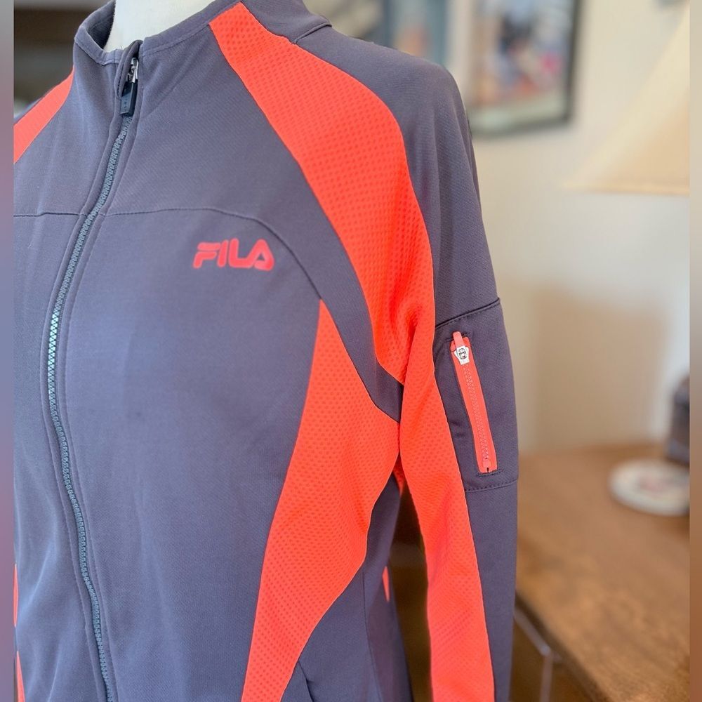 Fila Women's 2 Piece Neon Red Orange and Gray Short Sleeve Top and Jacket - Picture 11 of 13
